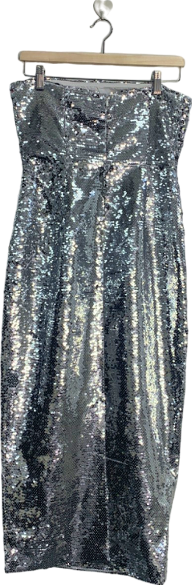 True Decadence Silver Sequin Strapless Dress UK 10