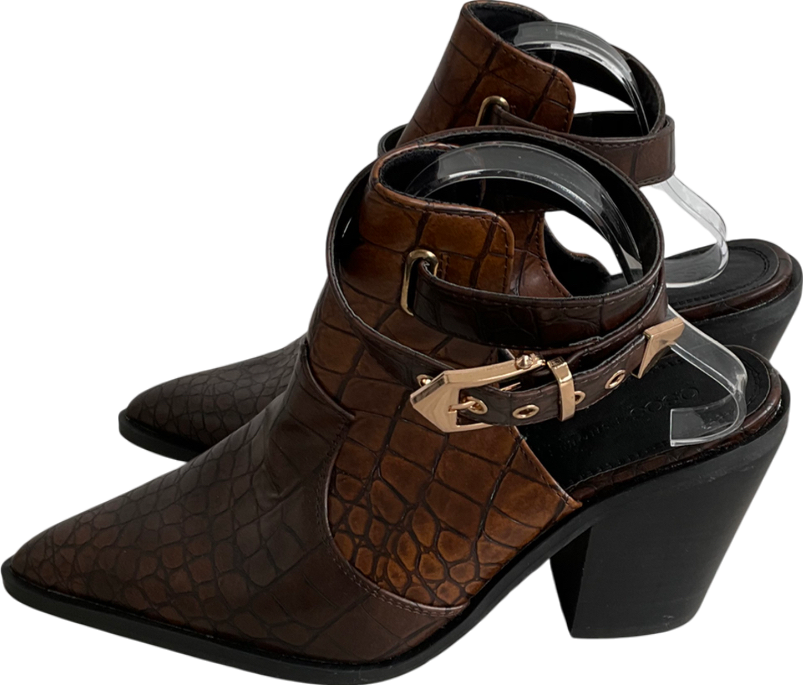 ASOS Brown Croc Effect Pointed Toe Chunky Heels UK 8 EU 41 👠