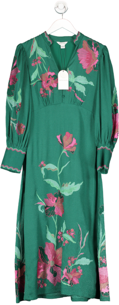 Monsoon Green Lyra Embroidered Midi Dress UK 12