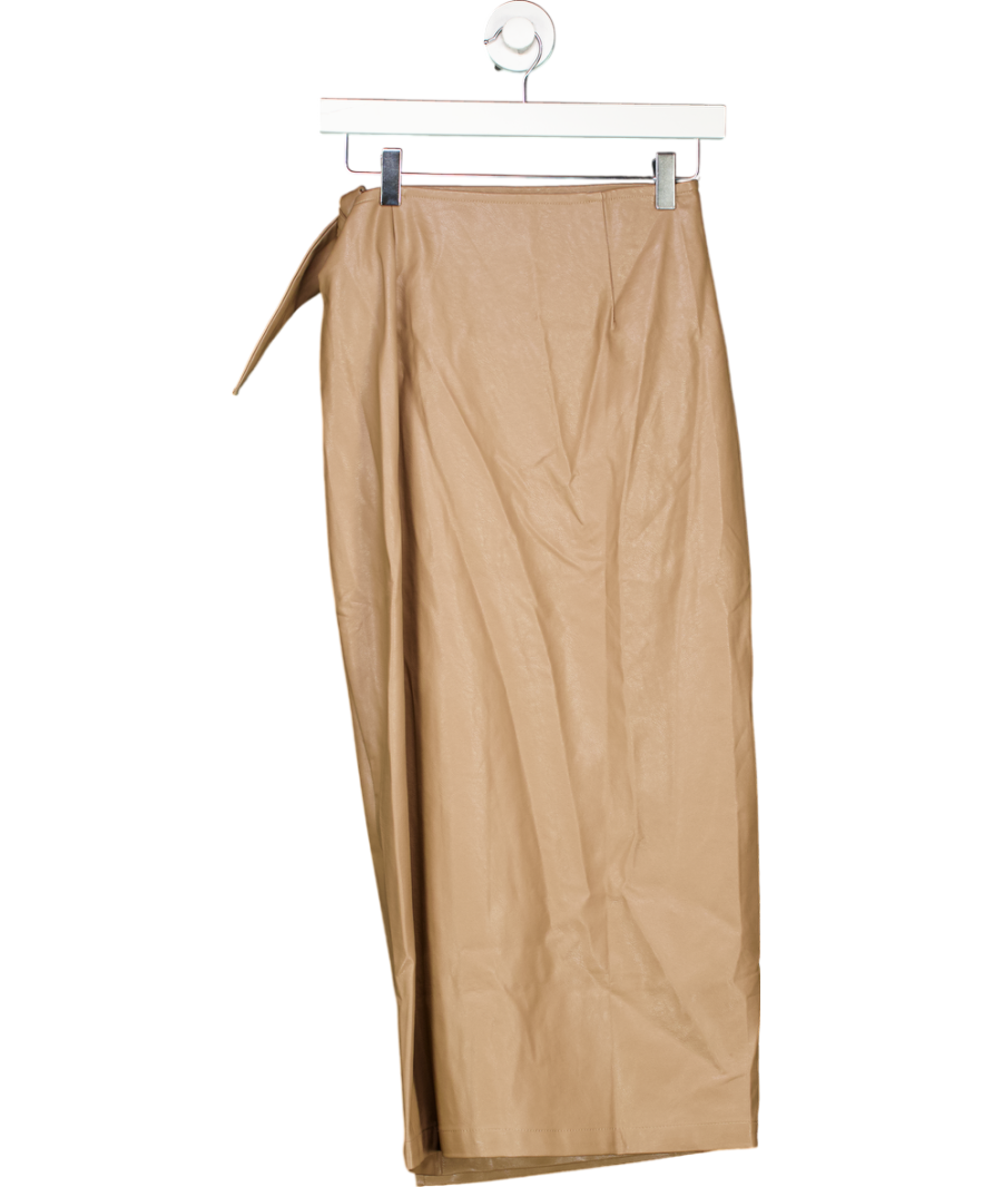 Lily & Lionel Beige Emily Pu Leather Wrap Skirt UK S