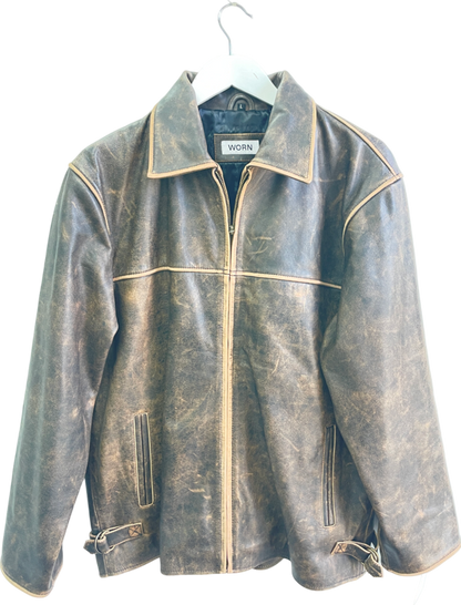 'Worn Vintage' Brown Exclusive Faded Leather Jacket UK L