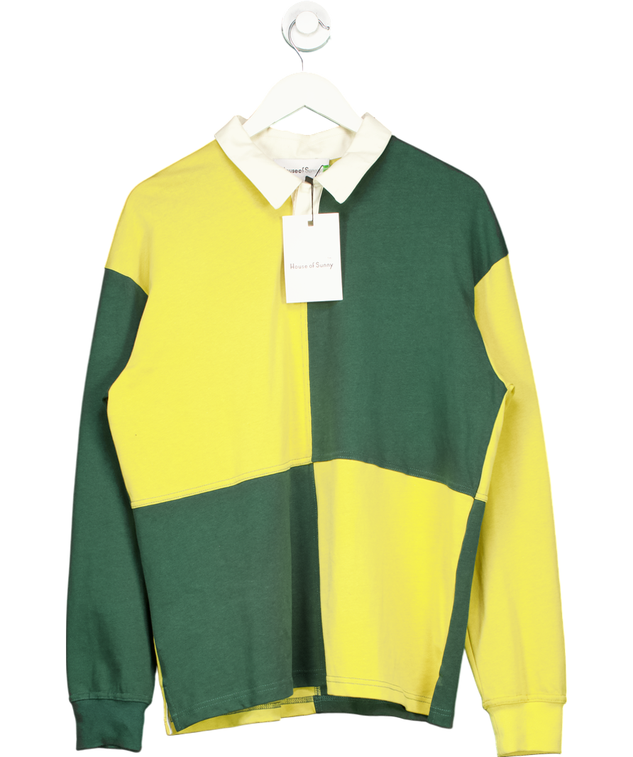 HOUSE OF SUNNY Yellow / Green Colour-blocked Cotton Rugby Shirt UK M