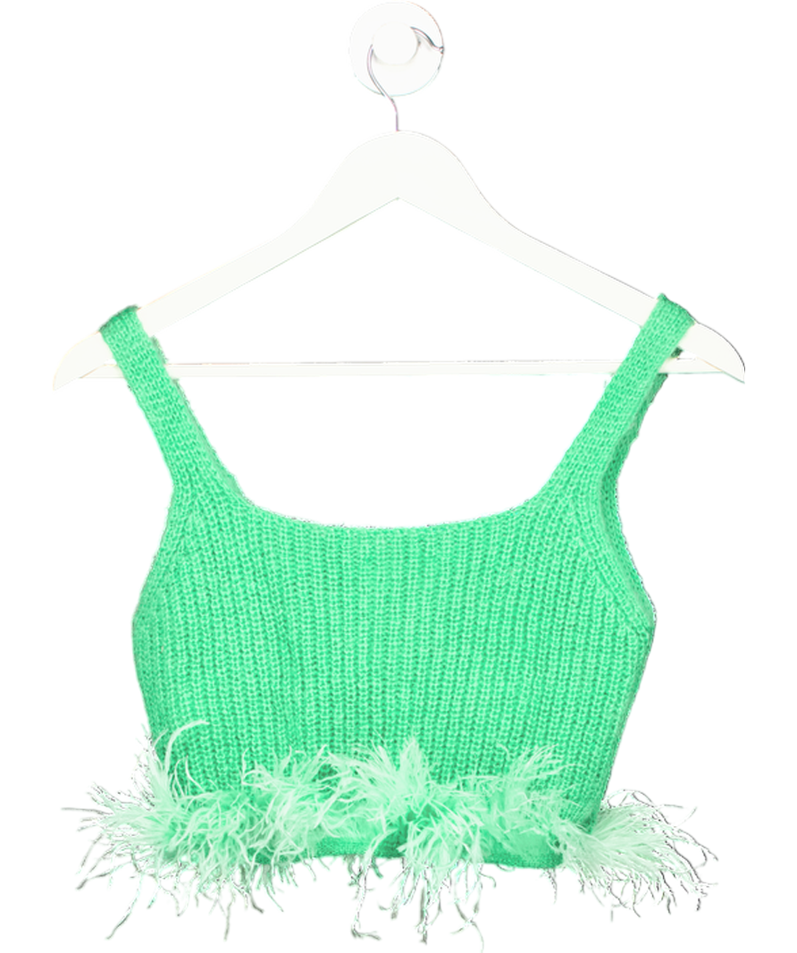 Vicolo Green Ribbed Crop Top With Feathers One Size