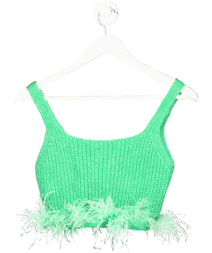 Vicolo Green Ribbed Crop Top With Feathers One Size