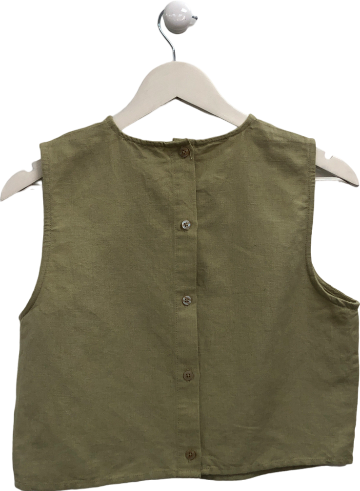 PRETTY LAVISH Green Bryony Boxy Linen Top UK 8