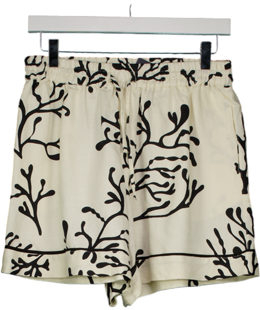NA-KD Cream / Chocolate Print Viscose Wide Mid Waist Shorts UK 6