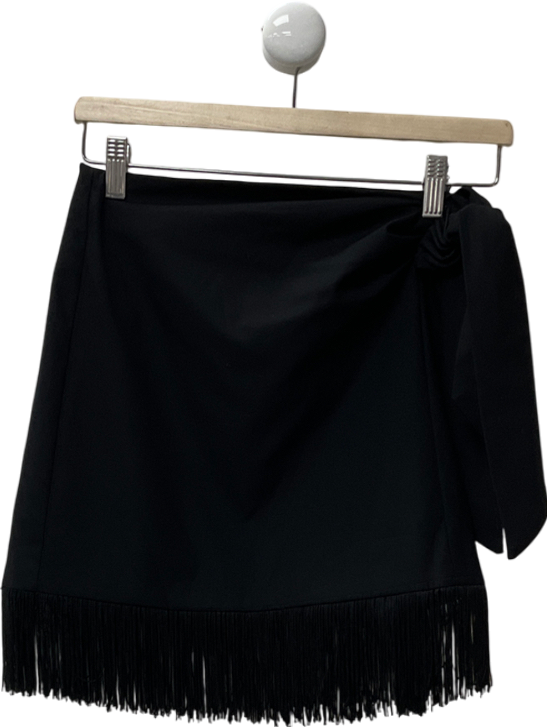 ZARA Black Mini Skirt With Fringe Hem UK XS