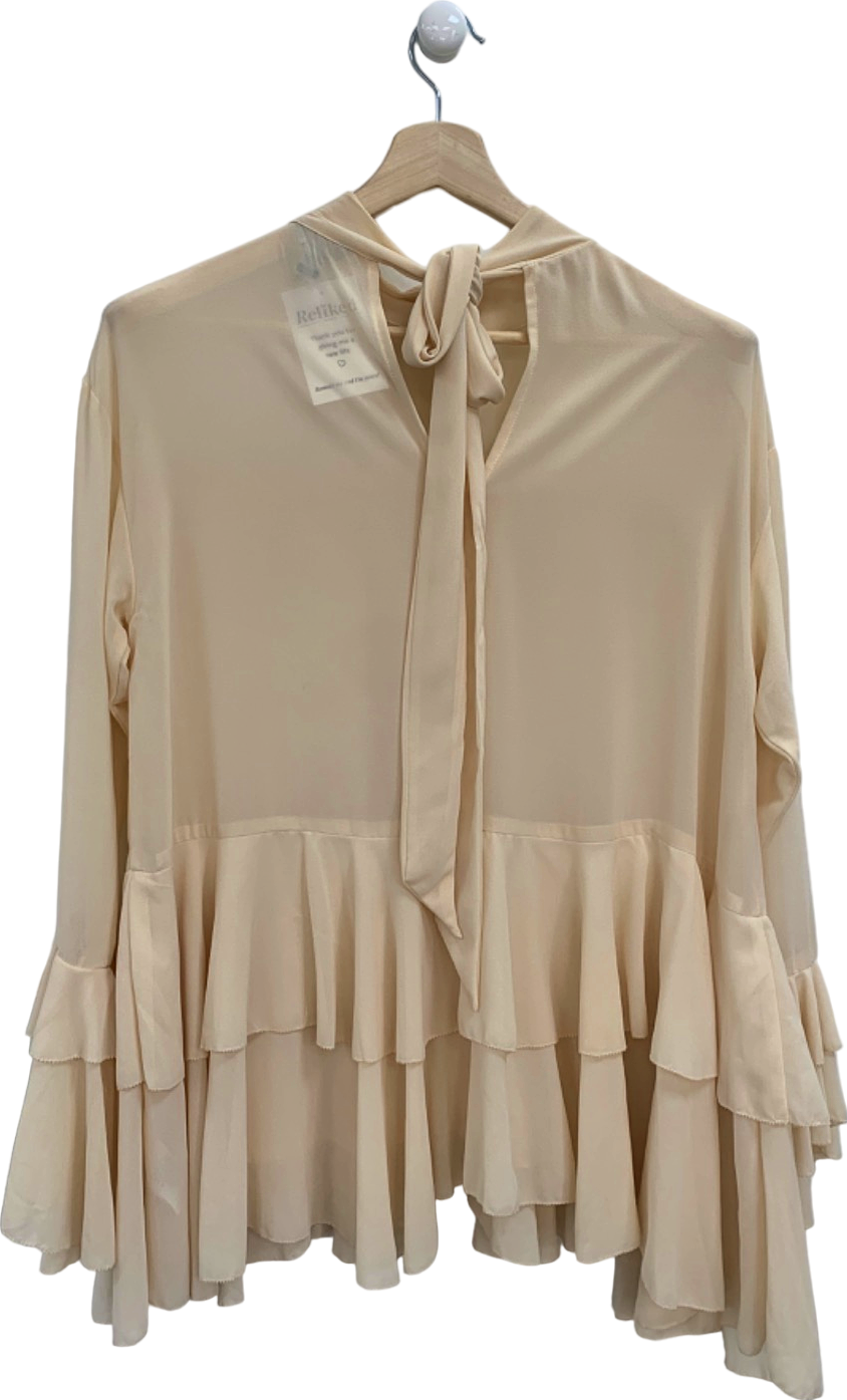 River Island Cream Sheer Ruffled Blouse UK 6