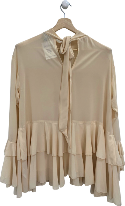 River Island Cream Sheer Ruffled Blouse UK 6