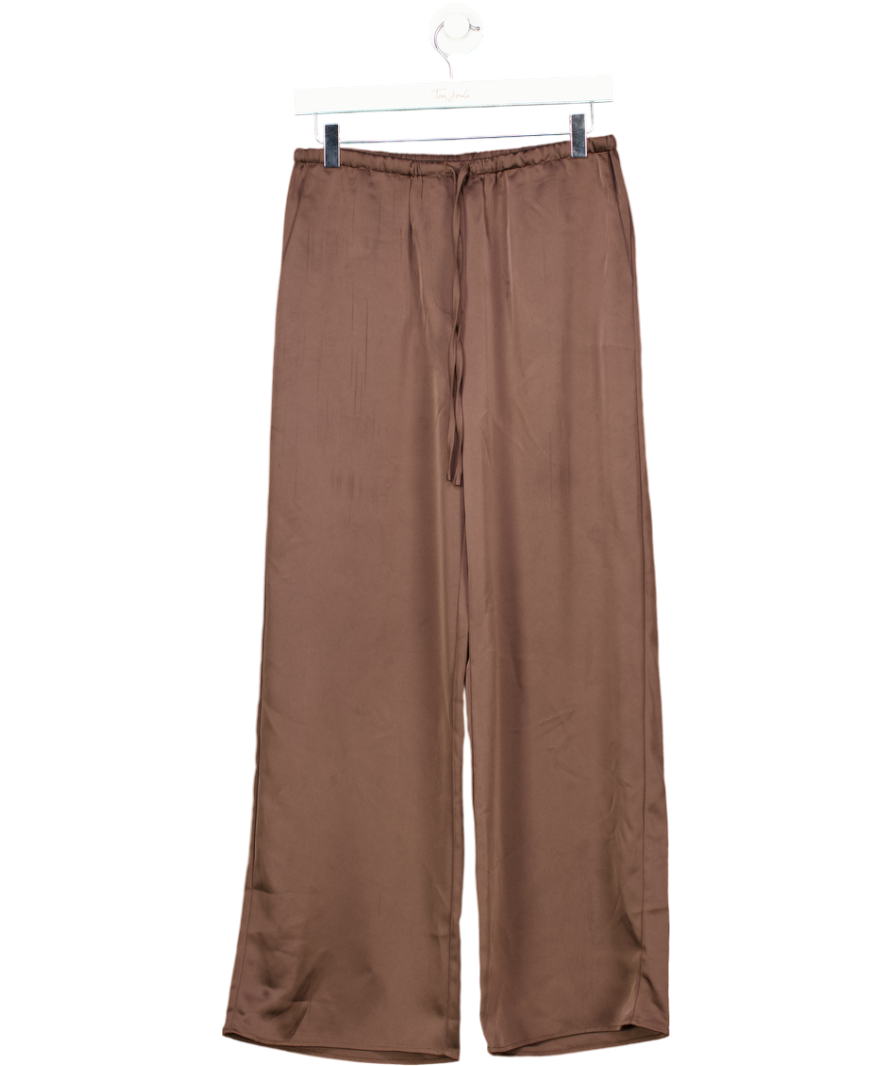PRETTY LAVISH Chocolate Brown Breya Satin Drawstring Trousers UK 8