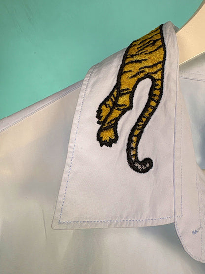 Gucci White Embroidered Tiger Collar Shirt UK 42