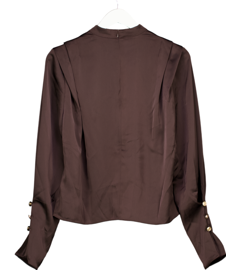 nikkie Brown Satin Look Flared Arms Blouse UK 8