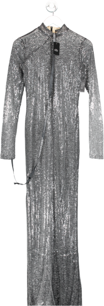 Noughts & Kisses Metallic Samaya Sequin Long Sleeve Maxi Dress UK S