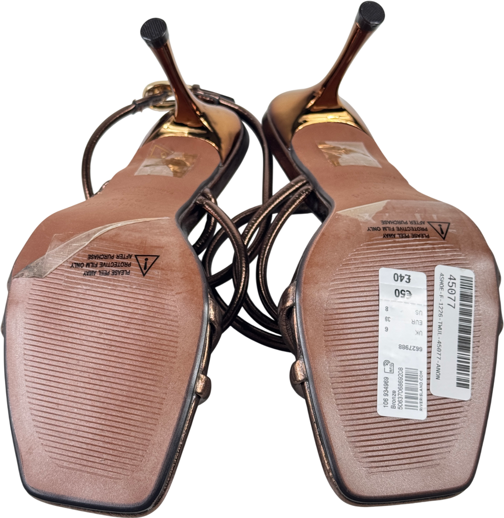RIVER ISLAND STUDIO Metallic Bronze Wrap Around Tube Heels UK 6 EU 39 👠