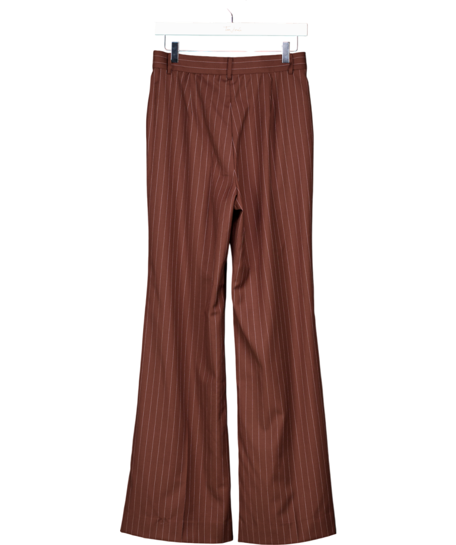 Lily Silk Brown Pinstriped Wool/Silk Blend High-rise Straight Pants UK 8