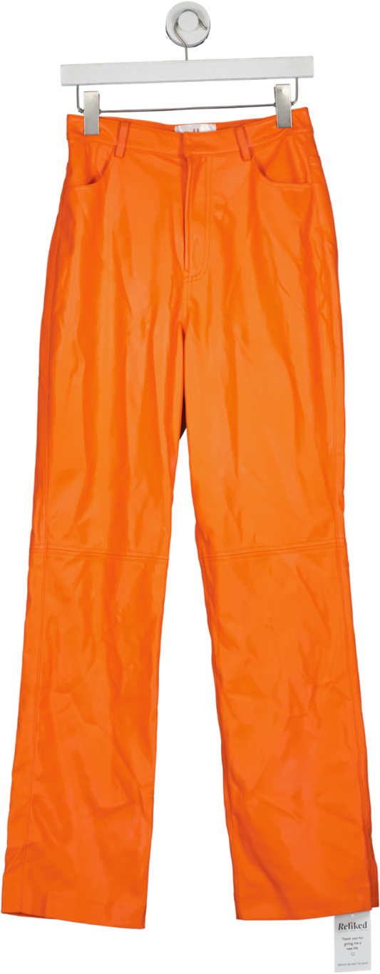 Forever Unique Orange Vegan Leather Wide Leg Trousers UK 8