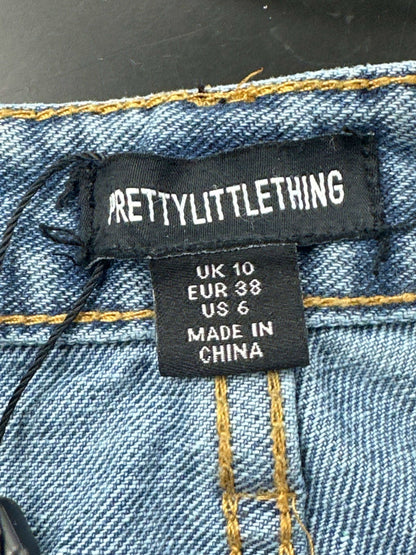 PrettyLittleThing Mid Blue Wash Denim Shorts UK 10