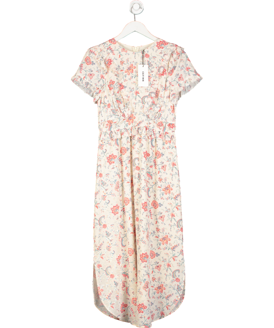 Cefinn Cream Mira Silk Floral Midi Dress UK 8