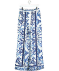 Dolce & Gabbana Blue Silk Printed Wide Leg Trouser SZ46 W31