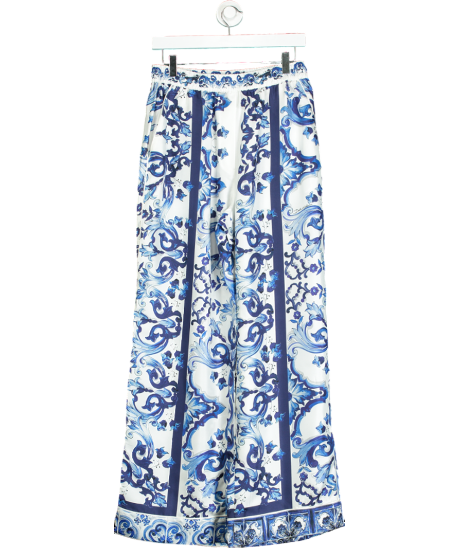 Dolce & Gabbana Blue Silk Printed Wide Leg Trouser SZ46 W31