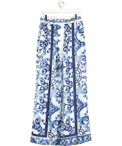 Dolce & Gabbana Blue Silk Printed Wide Leg Trouser W31