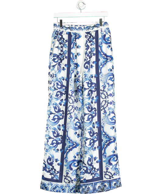 Dolce & Gabbana Blue Silk Printed Wide Leg Trouser W31