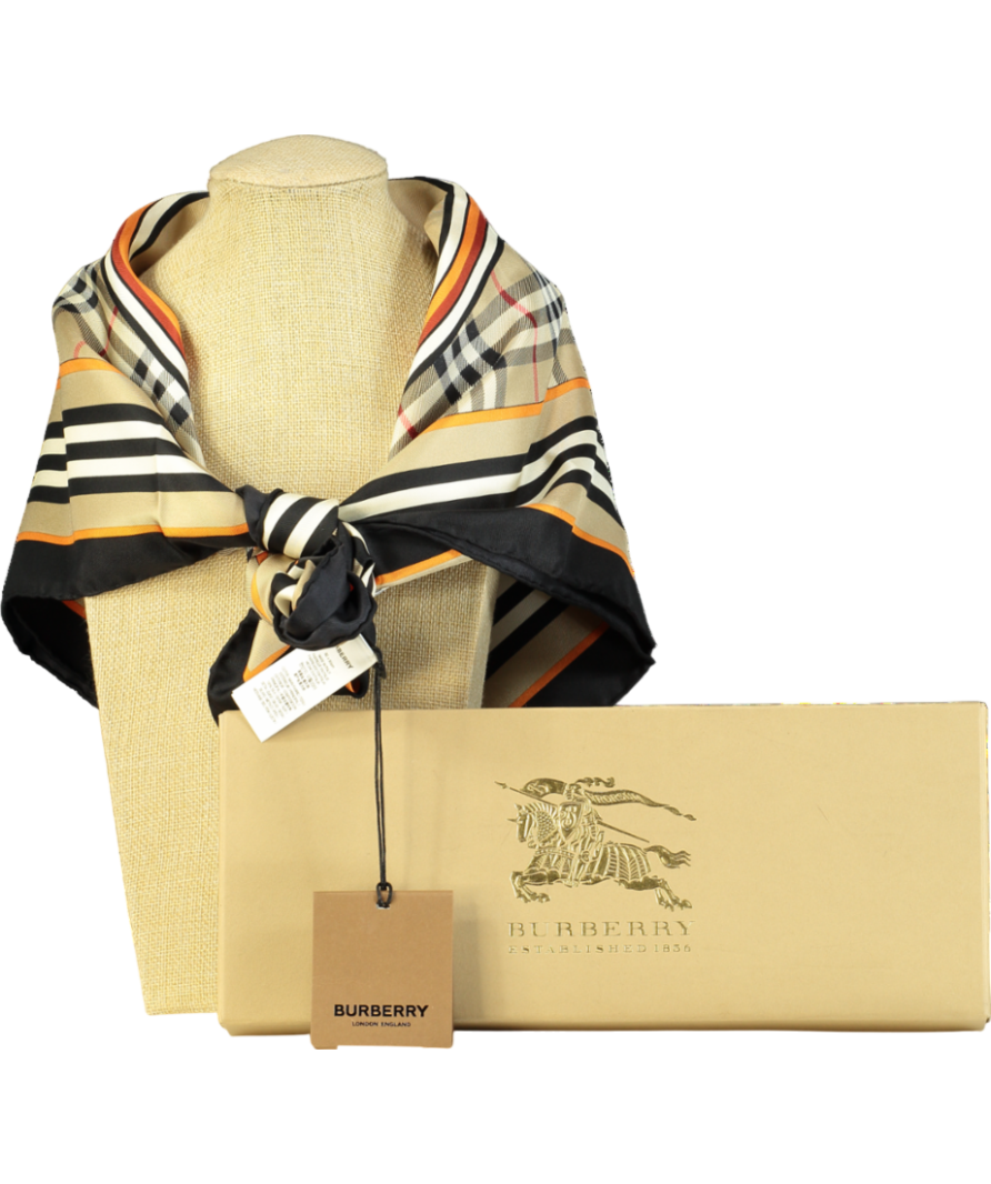 Burberry Beige Heritage Stripe Border Silk Scarf