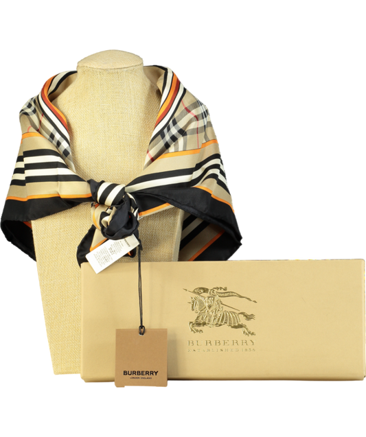 Burberry Beige Heritage Stripe Border Silk Scarf