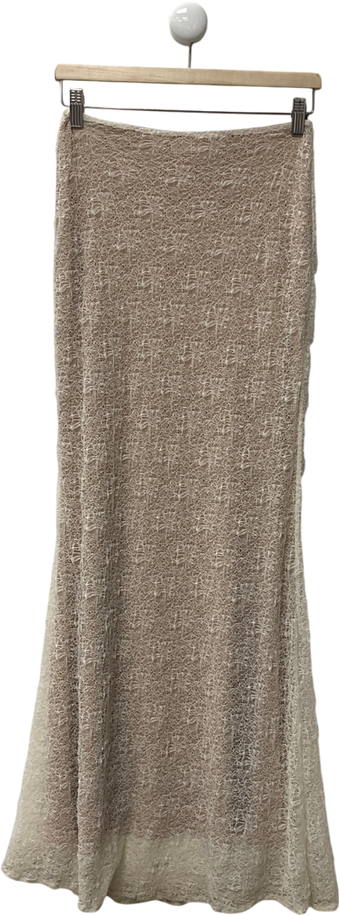 Meshki Beige Floral Lace Maxi Skirt UK XS