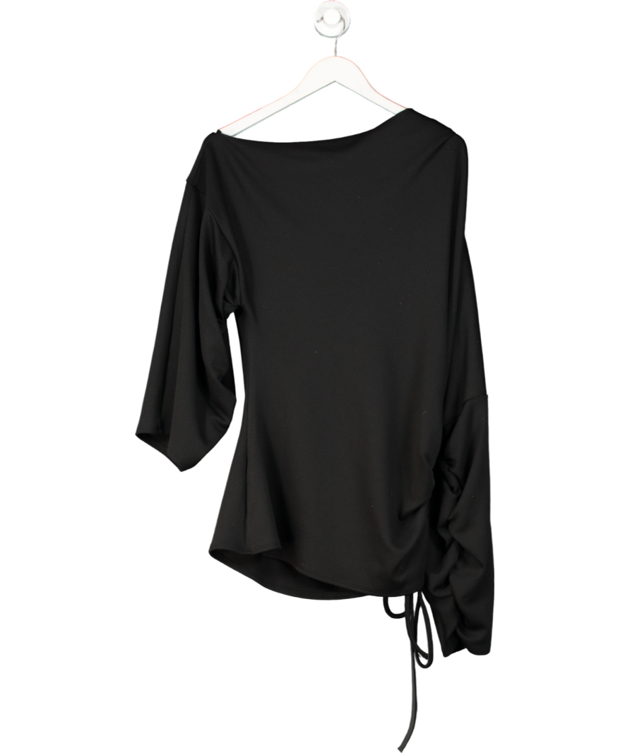 ASOS Black Slinky Asymmetric One Shoulder Long Sleeve Top With Cinch Waist Detail UK 16