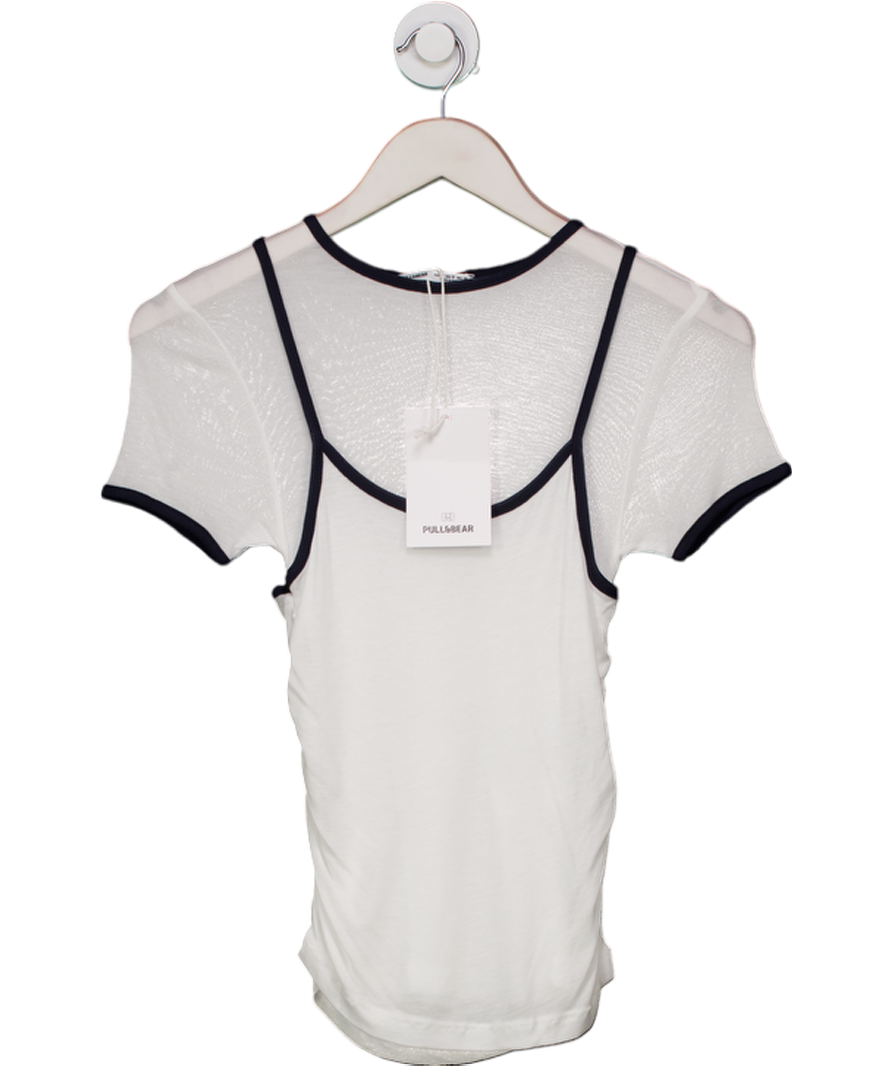 Pull&Bear White Contrast Double Layered Tshirt UK S