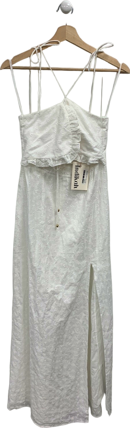 Indikah White Embroidered Sundress with Ruffle Detail UK 10