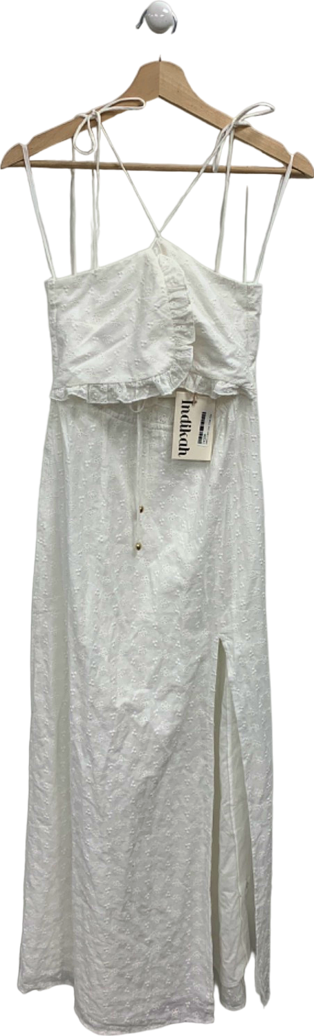 Indikah White Embroidered Sundress with Ruffle Detail UK 10