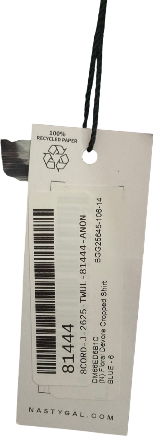 Nasty Gal Blue 2-piece Floral Devore Cropped Shirt And Skirt UK 6