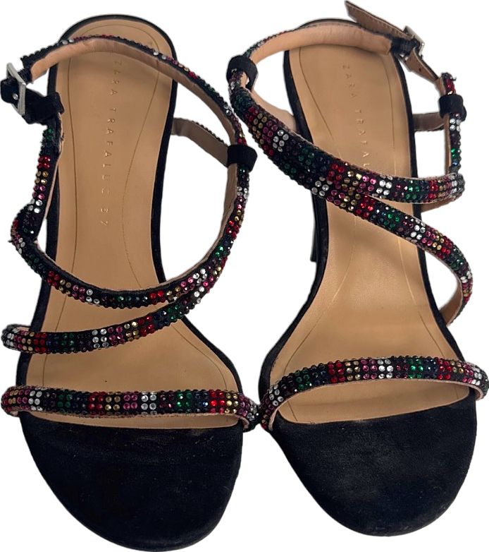 Zara Black/ Rainbow Crystal Strappy Heels EU 37 UK 4