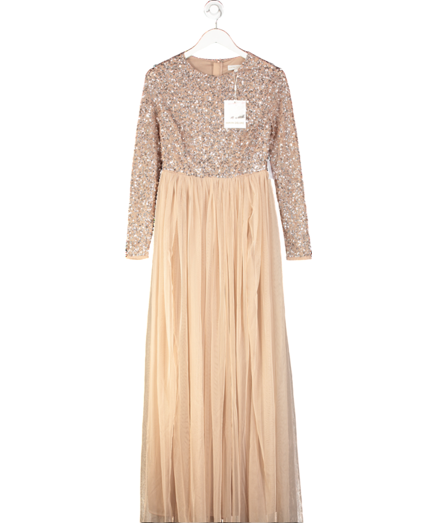 Maya Deluxe Pink Maya Embellished Long Sleeve Maxi Dress UK 10