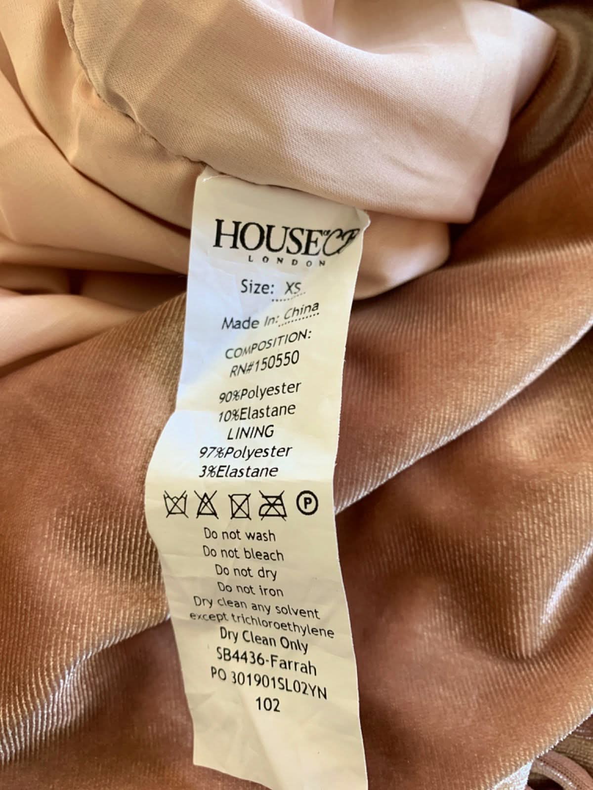 House of CB Copper Velvet Farrah Dress XS