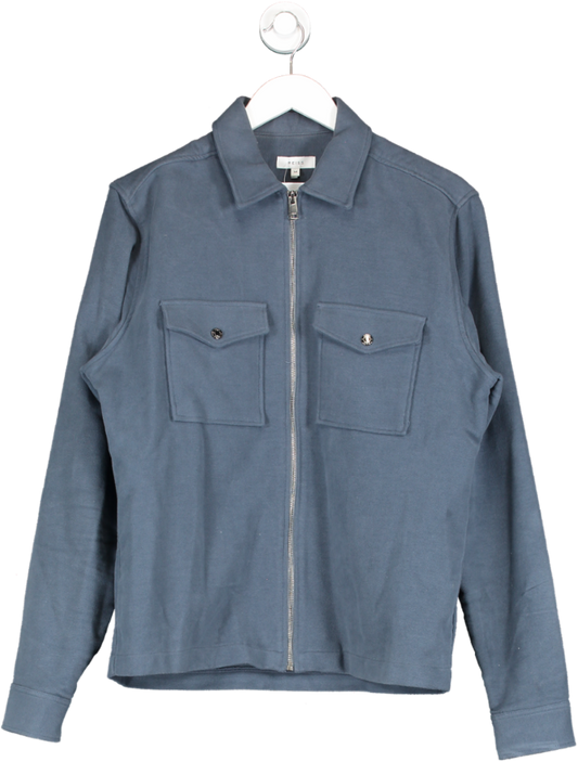 REISS Blue Heavy Cotton Full Zip Shirt UK M