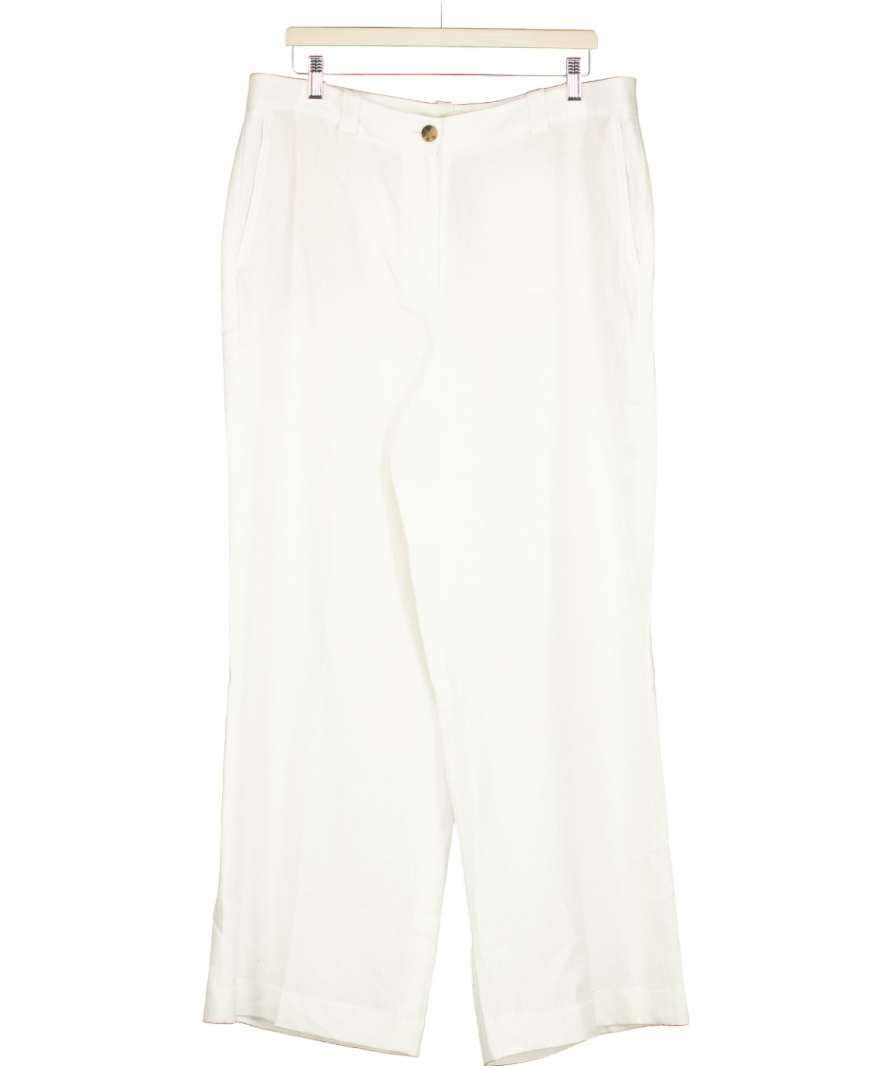Boden White Linen Wide Leg Trousers UK 18