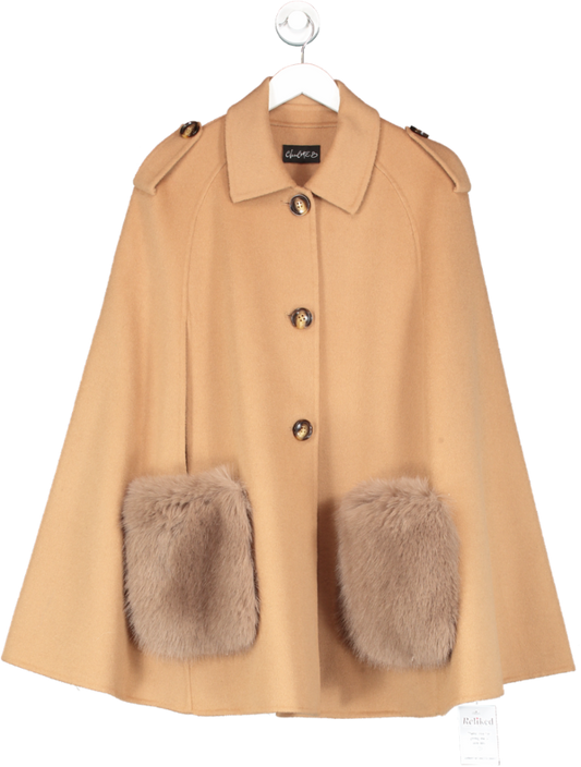 Charlotte B Brown Cashmere Cape With Faux Fur Pockets One Size