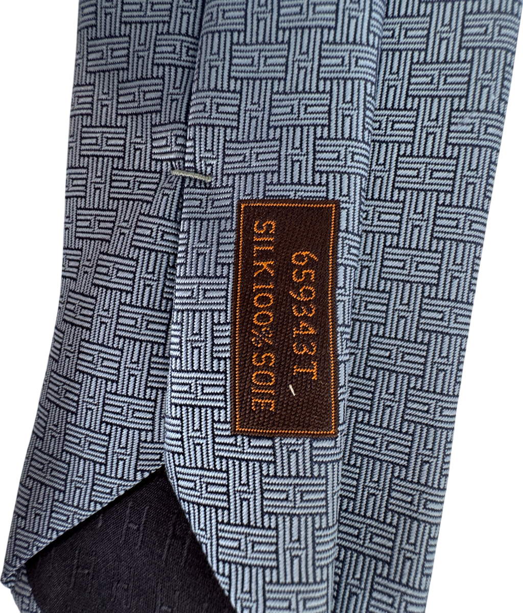 Hermès Blue 'H' Logo 100% Silk Neck Tie 659343T