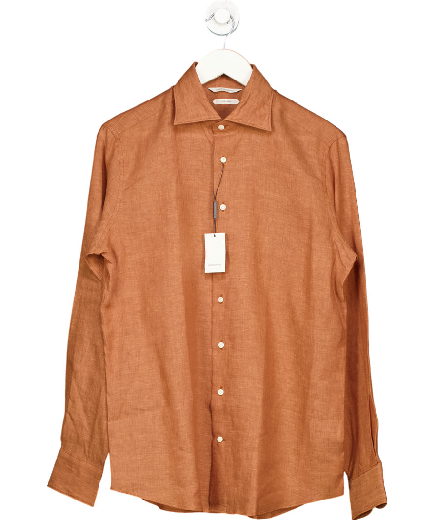 Suit Supply Orange Slim Fit Linen Shirt UK M