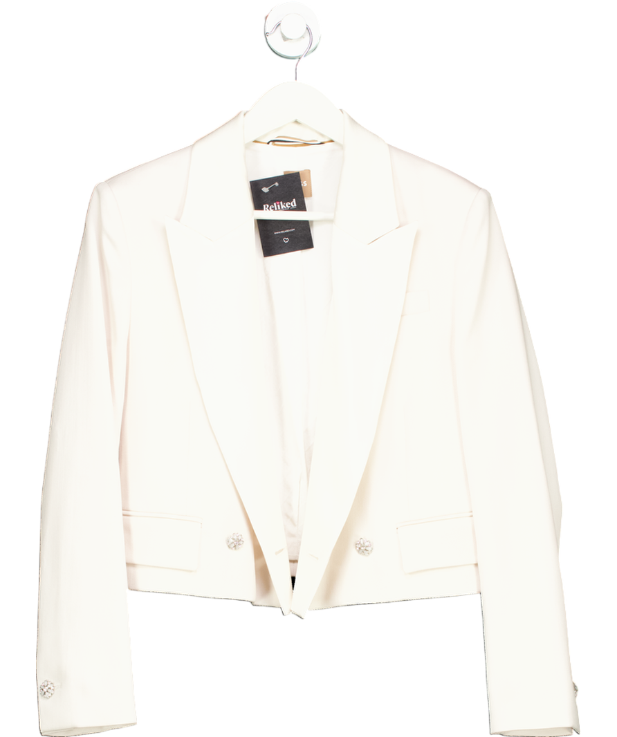 HUGO BOSS Cream Cropped Wool Blazer With Dimante Buttons UK 8