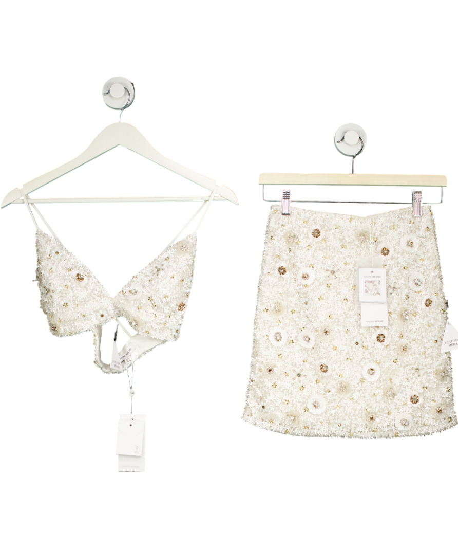 Nadine Merabi White Nikita Embeliished Mini Skirt And Crop Top UK 6