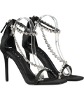 Club L Oh Please Black Strappy Heeled Sandals With Diamante Chains UK 6 EU 39