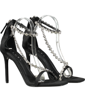 Club L Oh Please Black Strappy Heeled Sandals With Diamante Chains UK 6 EU 39