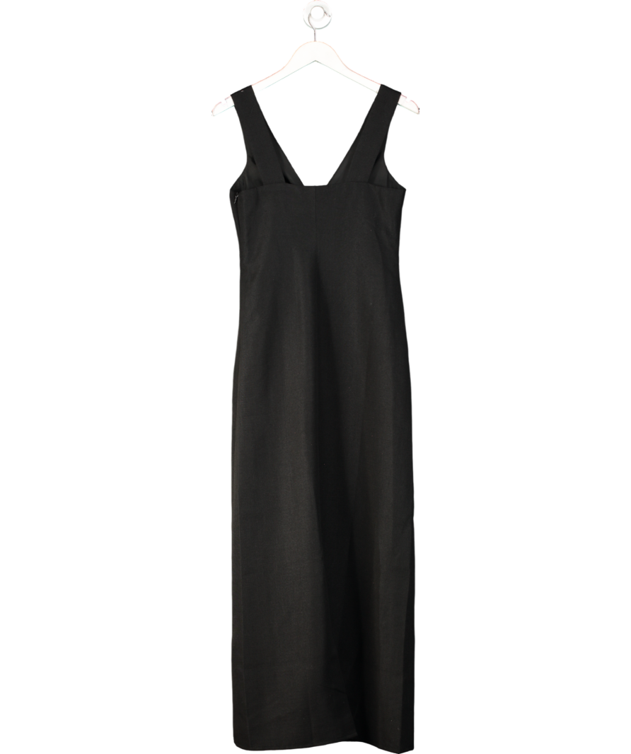 4th & Reckless Black Simmi Dress - Linen Look V Neck Floral Embroidered Maxi Dress UK 8