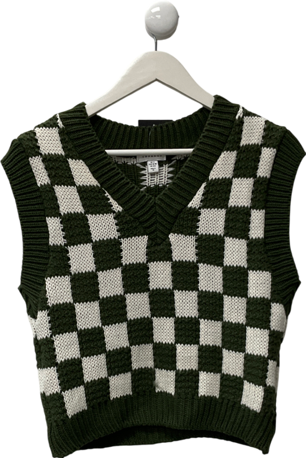 Topshop Knitted Vest In Green And White UK S