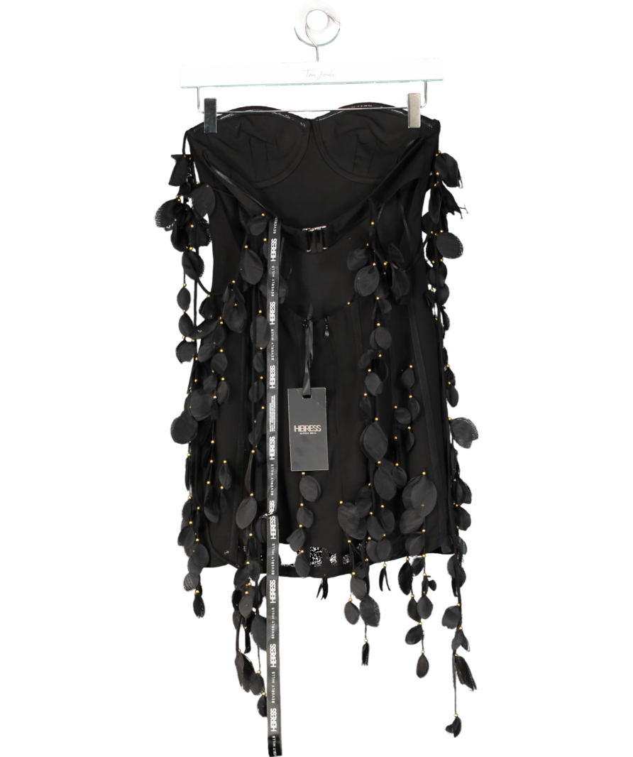 Meshki Green Beverly Hills Premium Linen Corset Petal Detail Mini Dress In Black UK XS