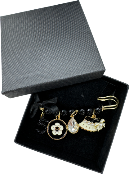 No.5 Black Charm Detail Brooch In Gift Box One Size